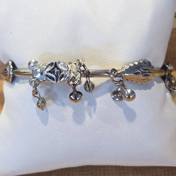 Women's Silver-Plated Slip-On Charm Bangle/Bracelet w/Multi-Charms - SML - Picture 1 of 7